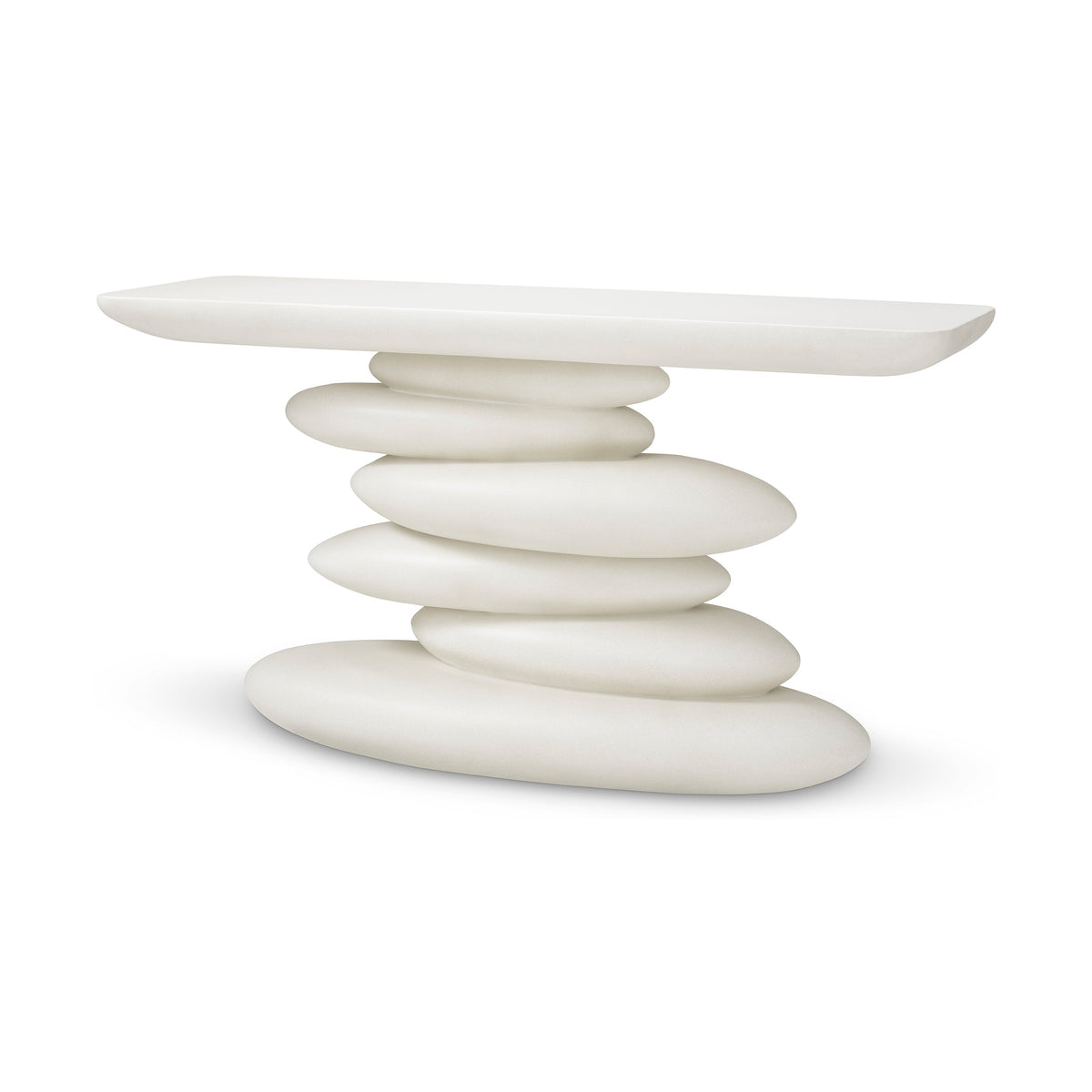 Eichholtz Azura console table in white with a sculptural stacked-pebble base