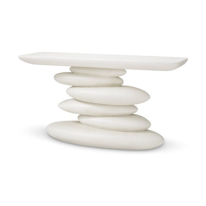 Eichholtz Azura console table in white with a sculptural stacked-pebble base