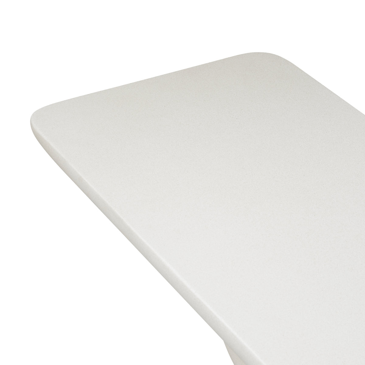 Close-up of the Azura console table white tabletop and softly rounded edge