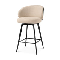 Eichholtz Camerota swivel counter stool in Scalea sand with black back and legs