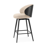 Camerota counter stool side view showing curved black wooden back and footrest