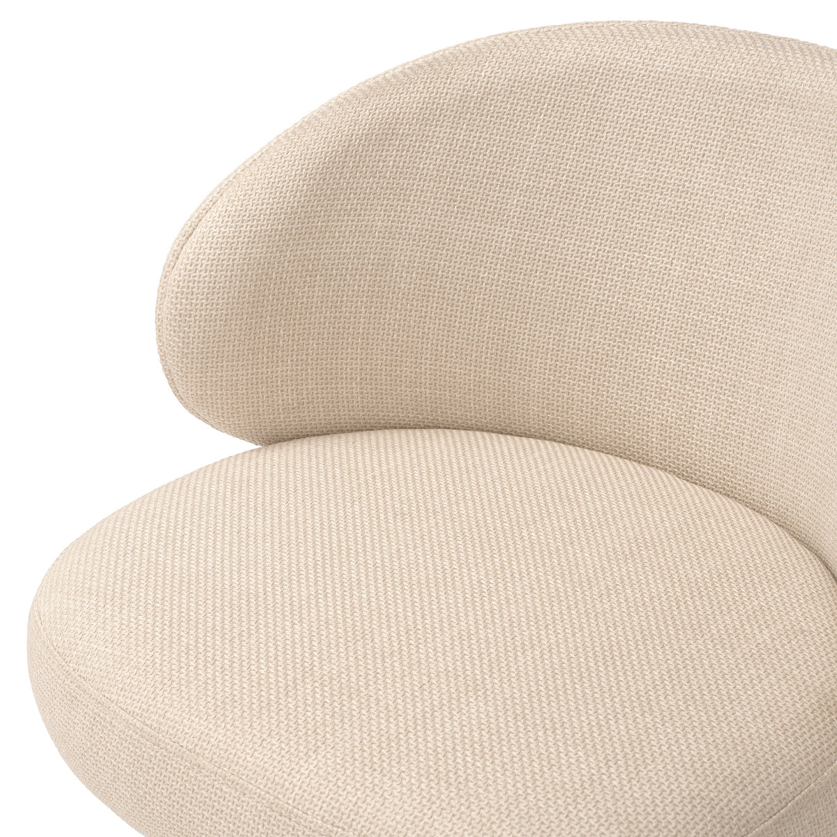 Close-up of Camerota sand upholstery on seat and curved backrest