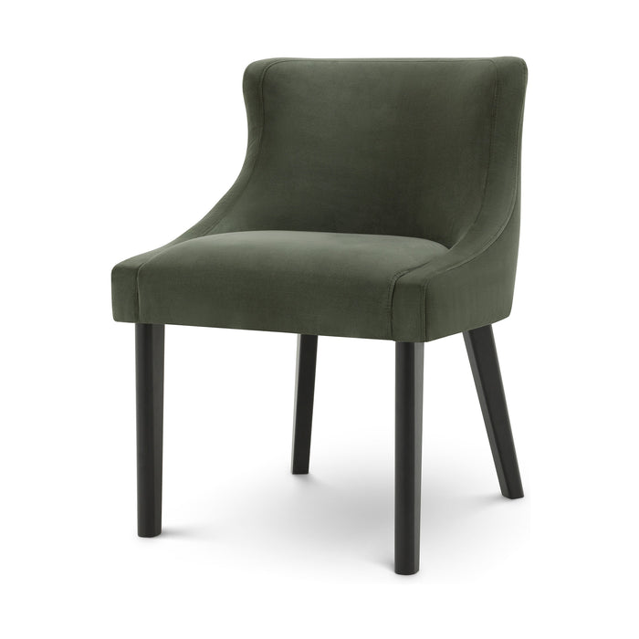 Eichholtz Chavelle dining chair in Torrin green velvet with black legs, three-quarter front view