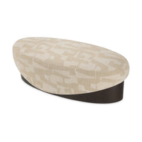 Raymond Bench in Brooklyn sand fabric with dark oak veneer base, higher-angle view