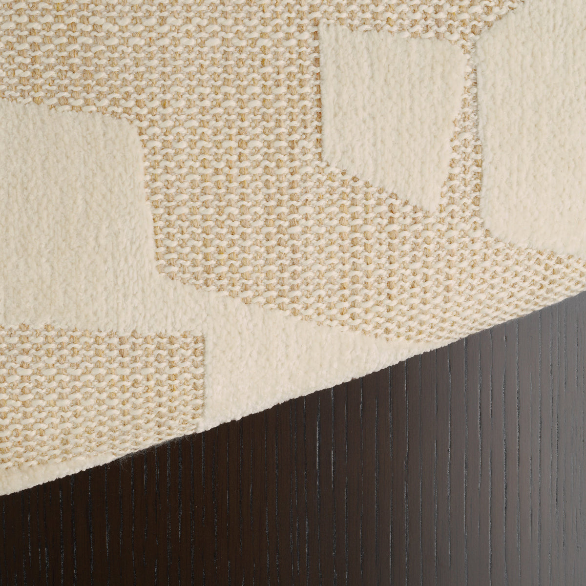 Raymond Bench, Brooklyn sand fabric and dark oak veneer detail
