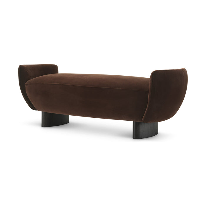 Eichholtz Stirling bench in Sonoma brown velvet with dark legs, three-quarter view
