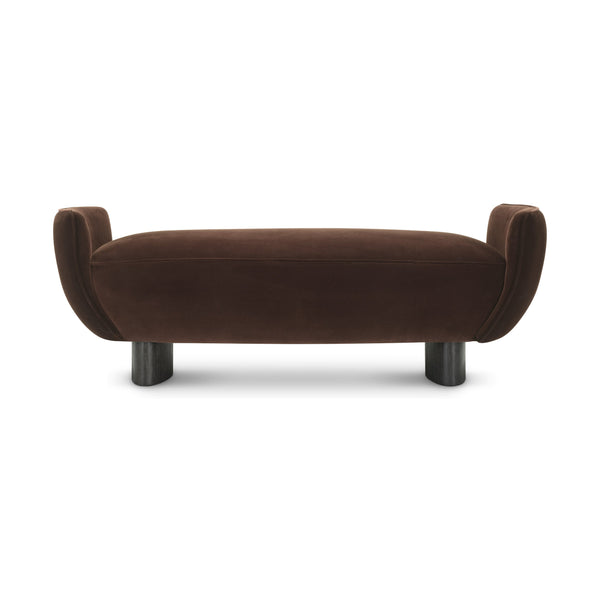 Stirling bench straight front view with raised upholstered ends