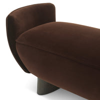 Close-up of Stirling velvet seat, seam and dark wooden leg