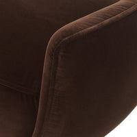 Close-up of Stirling Sonoma brown velvet and piped arm edge